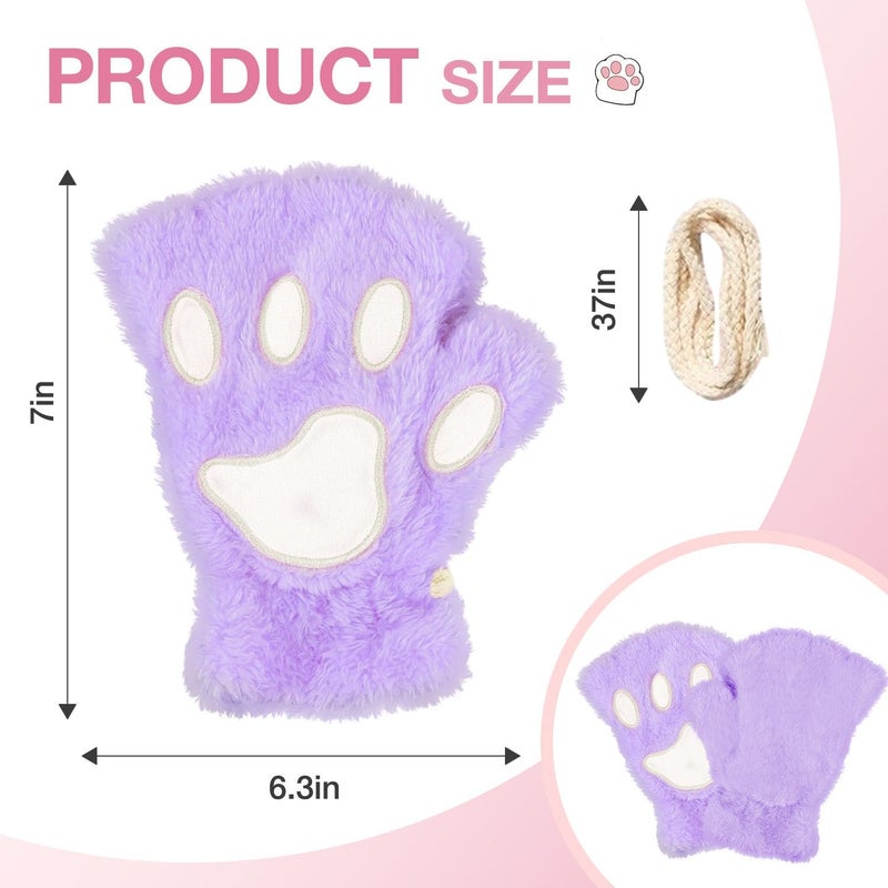 Tiny Chou Cat Paw Gloves for Cosplay Party Halloween Costume Accessories, Winter Fingerless Warm Gloves for Women Girls - Image 2
